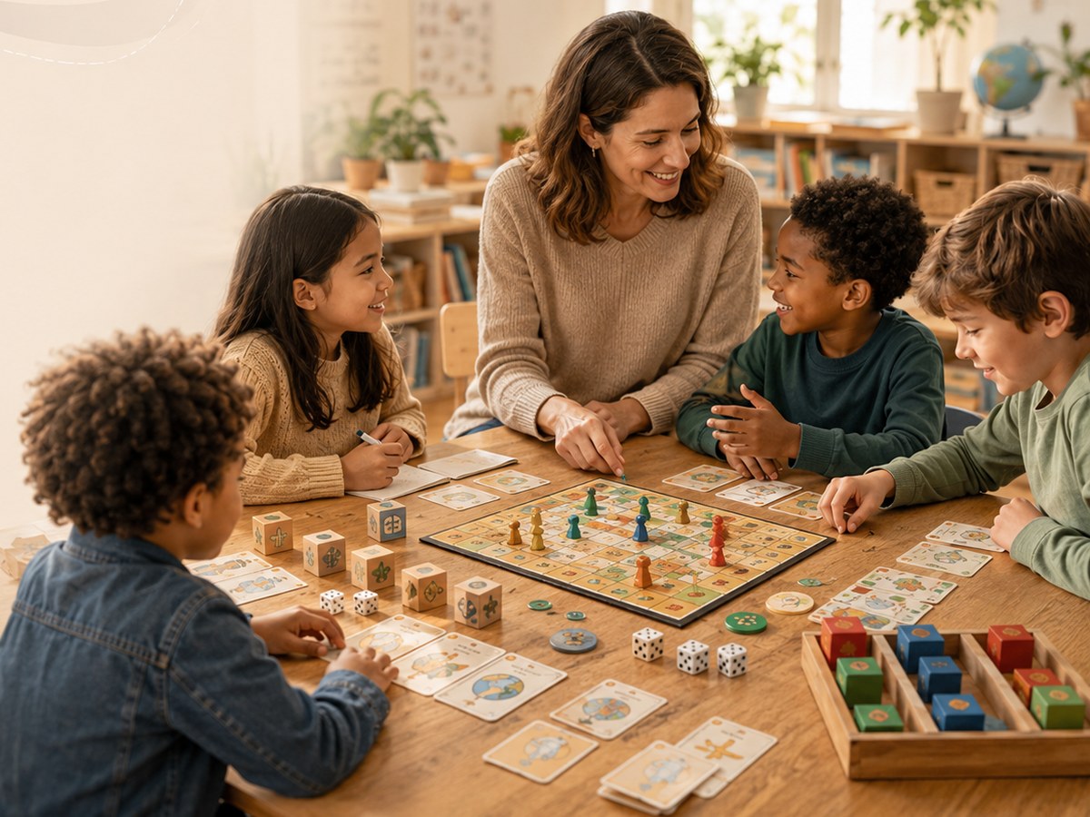 Teacher and students learning together through screen-free educational games