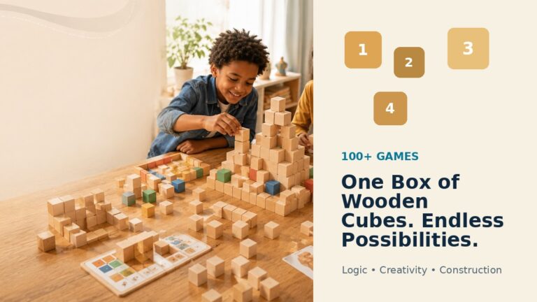 Wooden cubes used for logic, creativity and construction games